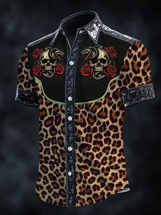 Men's Retro Western Print Short Sleeve Shirt