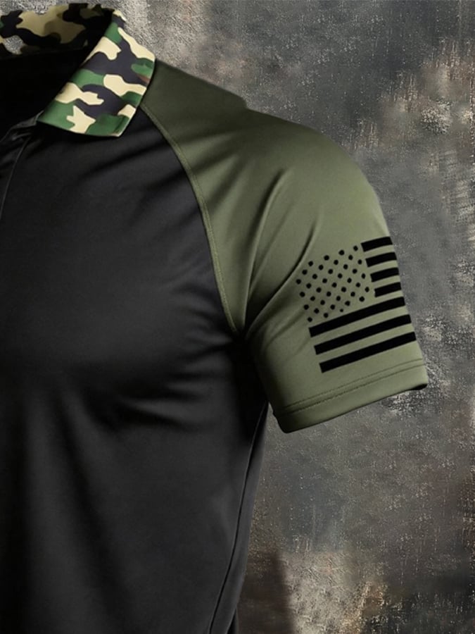 Men's Retro Patriot Color Block Polo Collar Short Sleeve