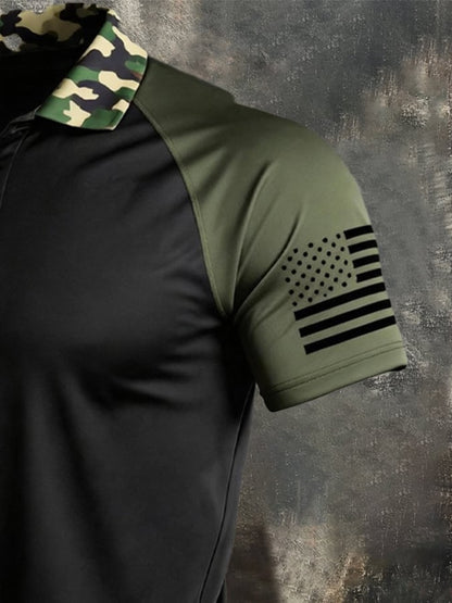 Men's Retro Patriot Color Block Polo Collar Short Sleeve