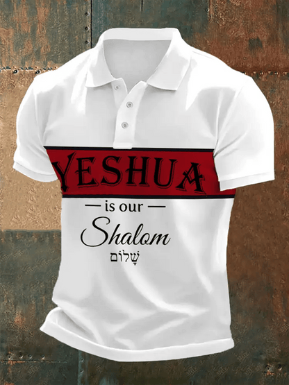 Men's Bible Verse Yeshua Faith Cross Printed Short Sleeve POLO T-Shirt