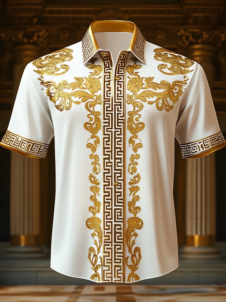Men's Satin Luxe Print Short Sleeve Button Shirt