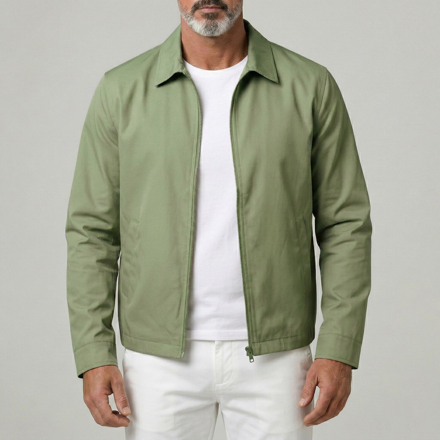 Men's Casual Plain Turndown Collar Slant Pockets Outdoor Zip Up Jacket