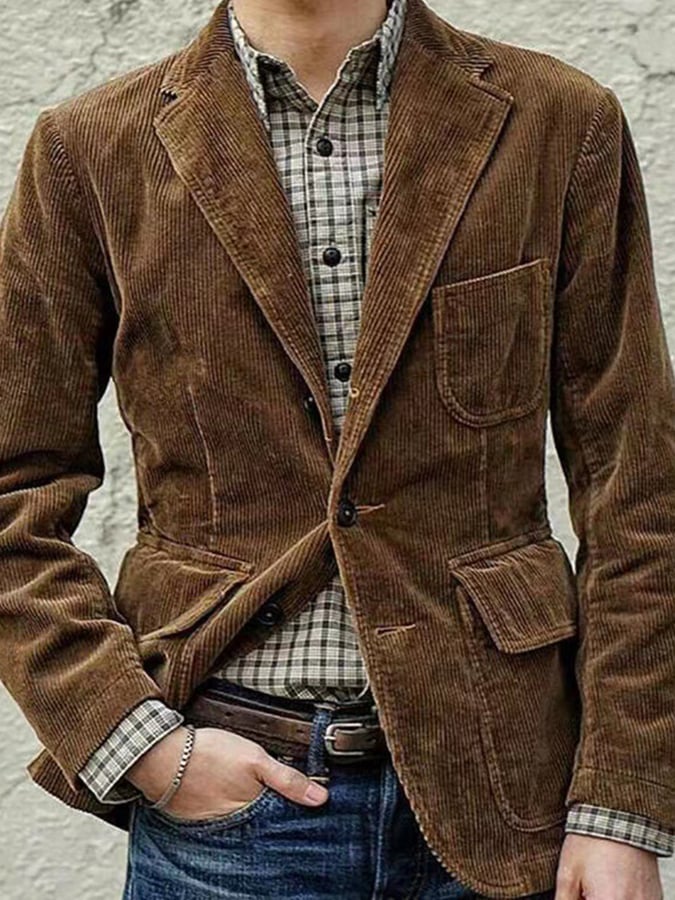 Men's Vintage Single Breasted Pocket Gentleman's Business Suit Jacket