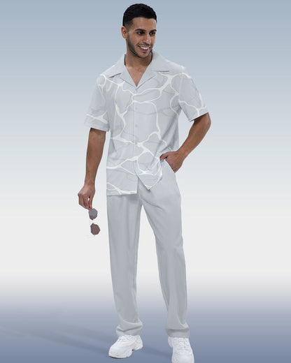 Rianmond Men's Ombre Print Short Sleeve Shirt Walking Set 377