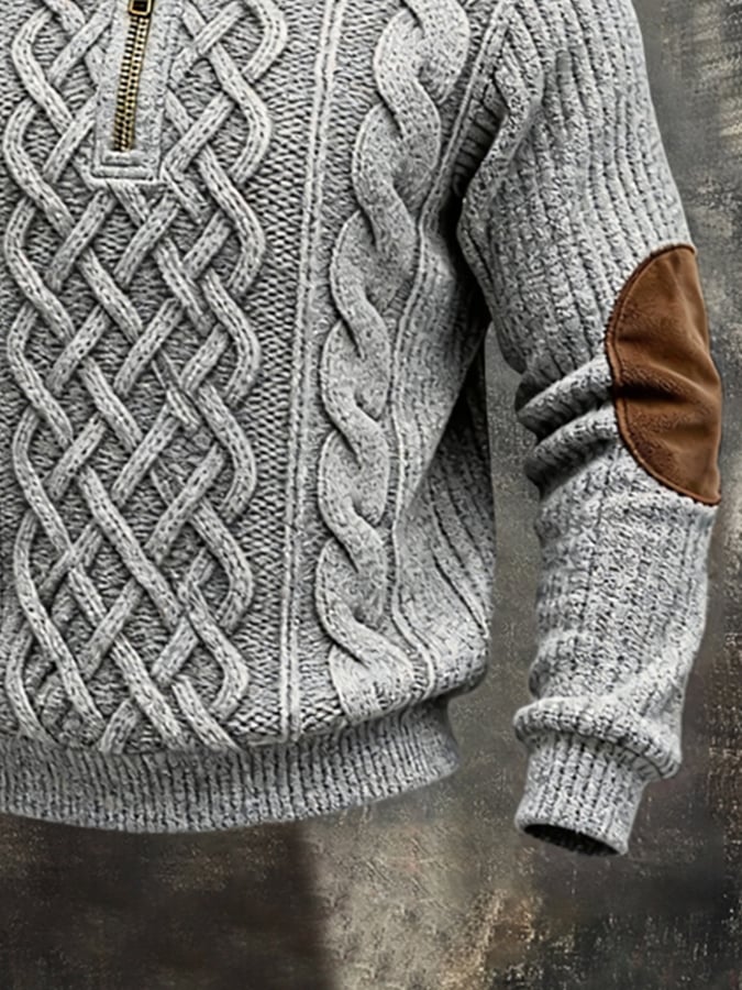 Men'S Vintage-Style Distressed Textured Knit Sweatshirt