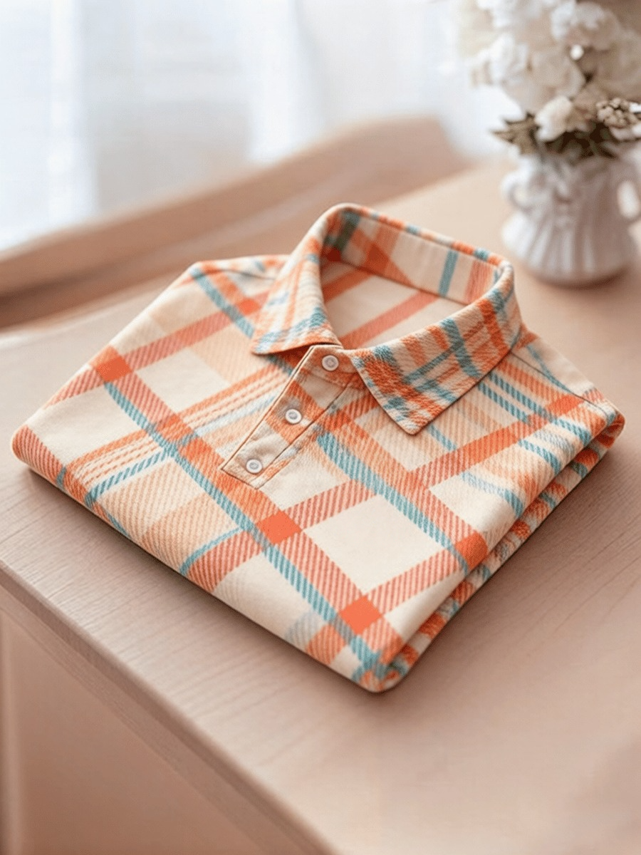 Men's Business Colorblock Plaid Print Polo Shirt