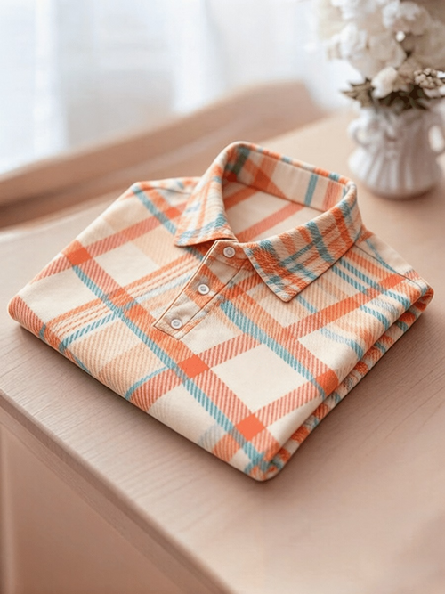Men's Business Colorblock Plaid Print Polo Shirt