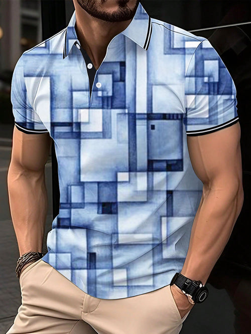 Men's Simple Geometric Gradient Print Polo Shirt