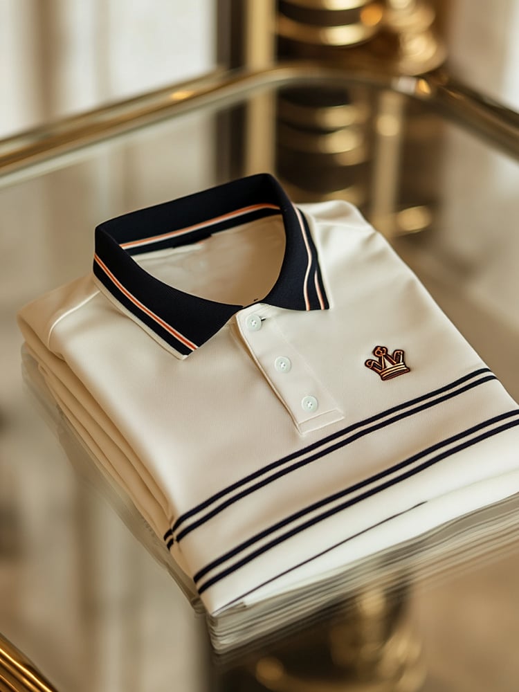 Men's Business Casual Striped Button Short Sleeve Polo Shirt