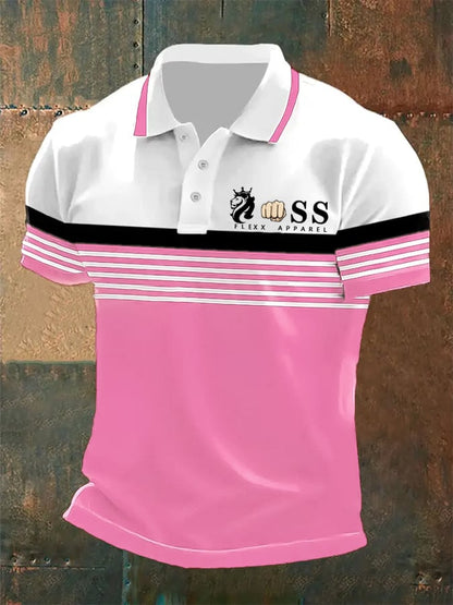 Men's Retro Letter Print Casual Polo Shirt