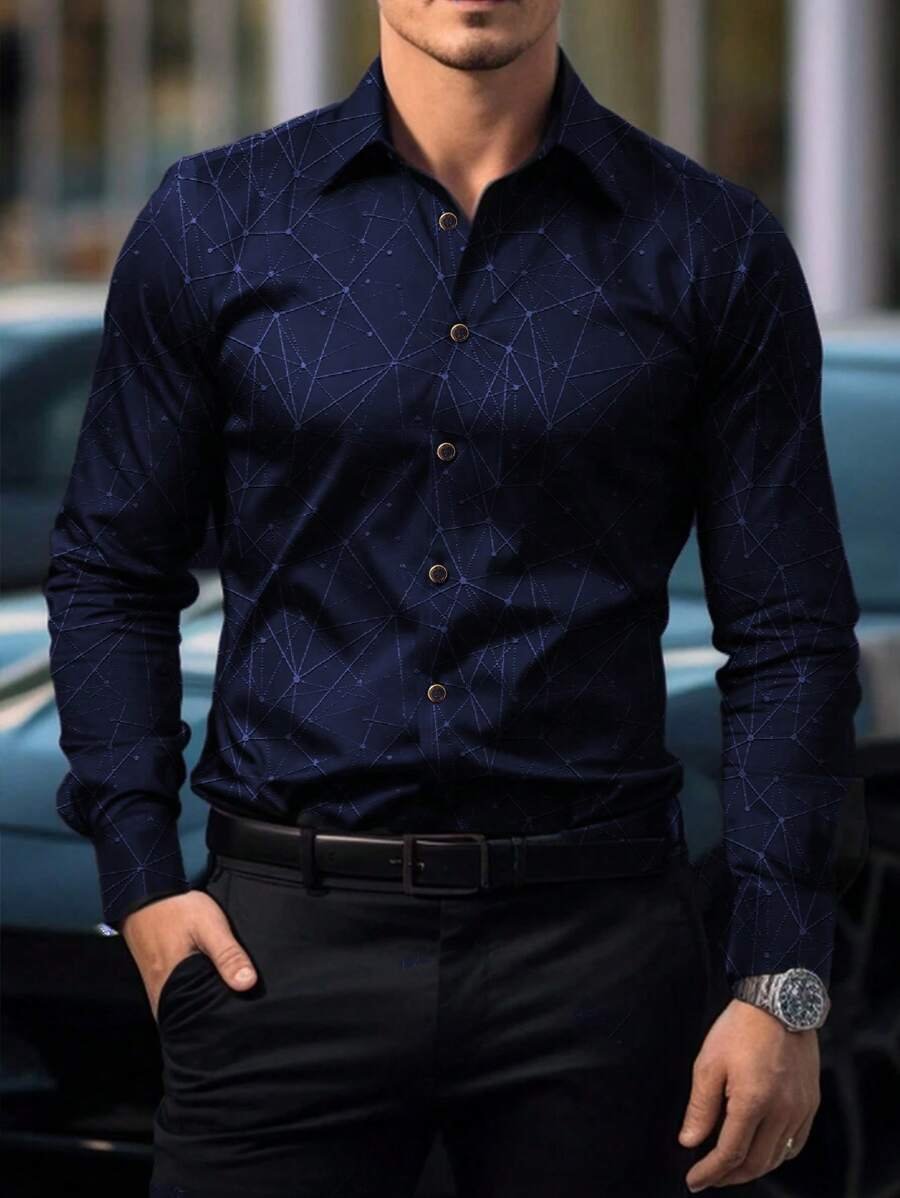 Men's Street Style Business Casual Printed Long Sleeve Shirt