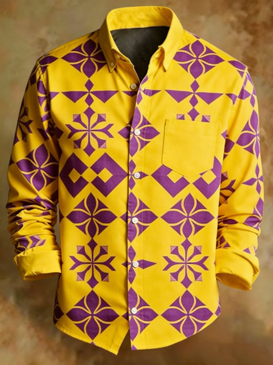 Men's Abstract Geometric Floral Pattern Print Business Style Shirt
