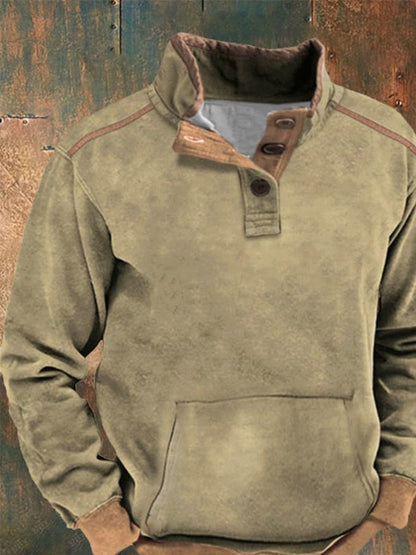 Men's Casual Button Collar Long Sleeve Sweatshirt