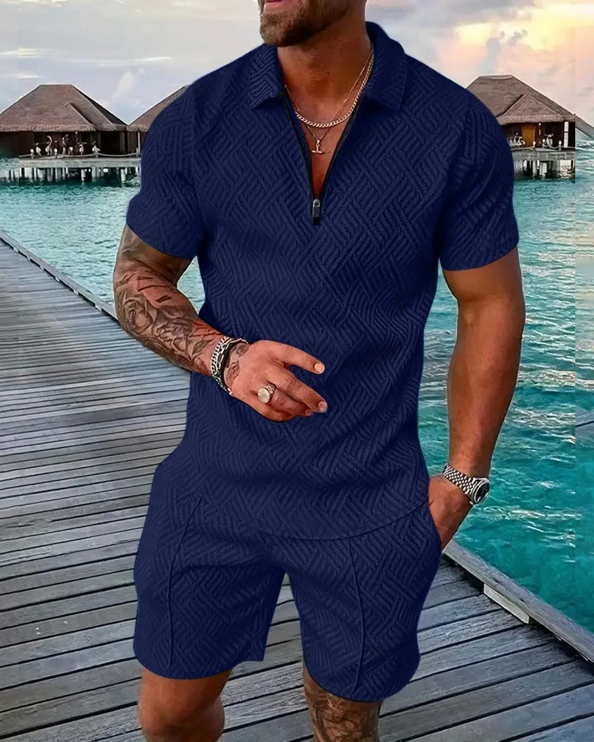 Suitmens Men's Daily Casual Collar Zipper Polo Shirt Set 216