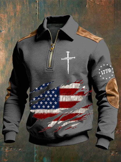 Men's vintage Faith Design Print Casual Zipper Sweatshirt-Fast Shipping