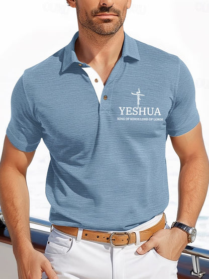Men's Retro Faith “Yeshua King OF Kings Lord Of Lords�? Casual Printed Polo Shirt