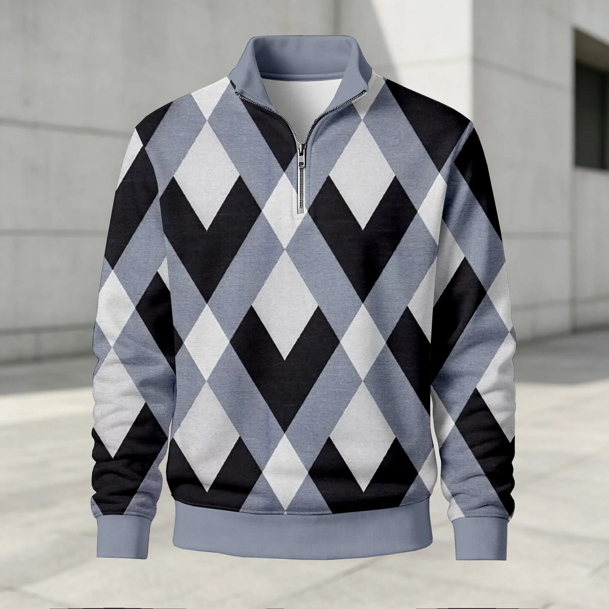 Men's Printed Stand-Up Collar Zip-Up Hoodie