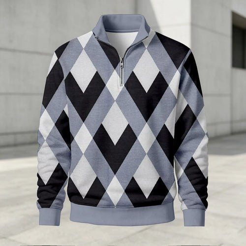 Men's Printed Stand-Up Collar Zip-Up Hoodie