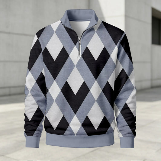 Men's Printed Stand-Up Collar Zip-Up Hoodie