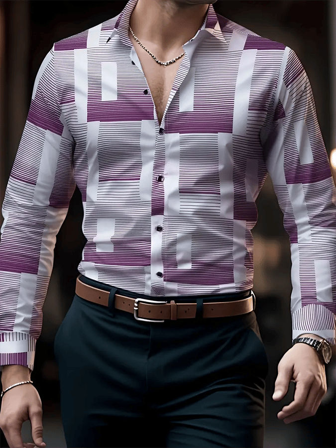 Men's Geometric Design Business Casual Shirt