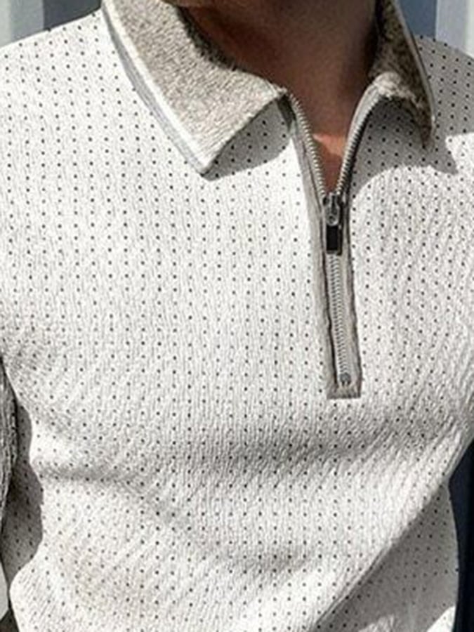Men's Fashion Contrast Color Half Zip Long Sleeve Polo Shirt