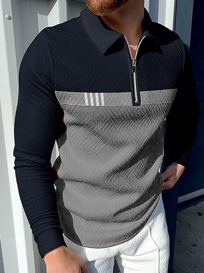Fashion Print Print Lapel Pullover Long Sleeve Polo Shirt