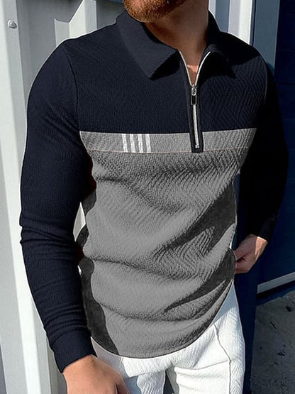 Fashion Print Print Lapel Pullover Long Sleeve Polo Shirt