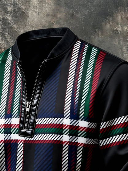 Men's Vintage Color-Block Printed Zip-Up Hoodie