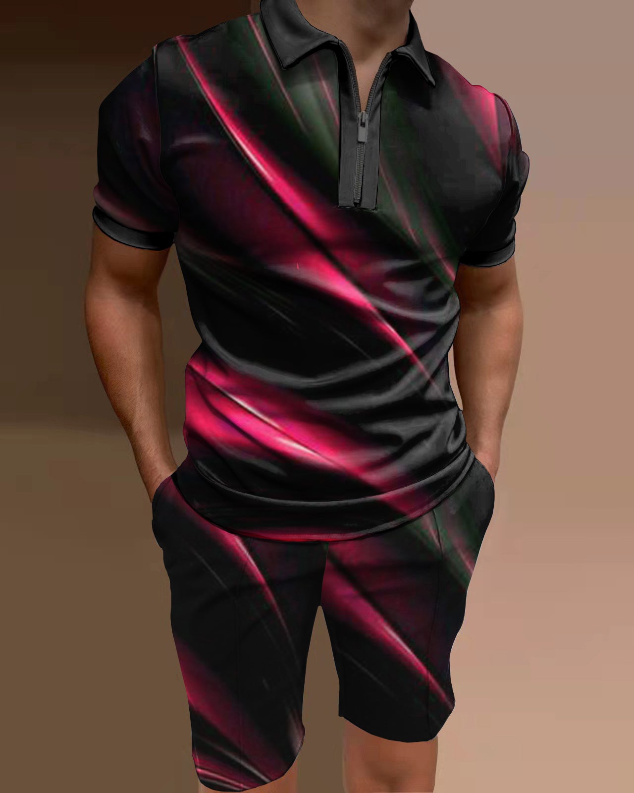 Men's polo shirt gradient print two-piece set