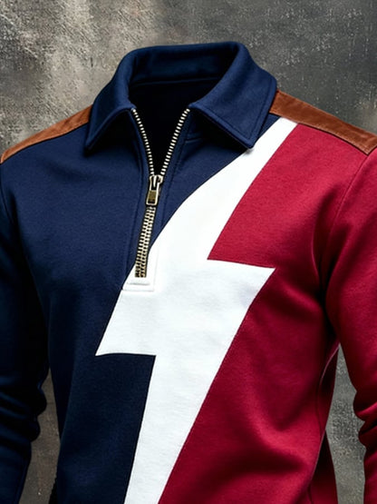 Men'S Vintage Color-Block Printed Zip-Up Sweatshirt