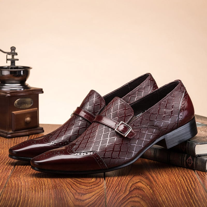 Fashion Carved Buckle Design Business Men'S Leather Shoes