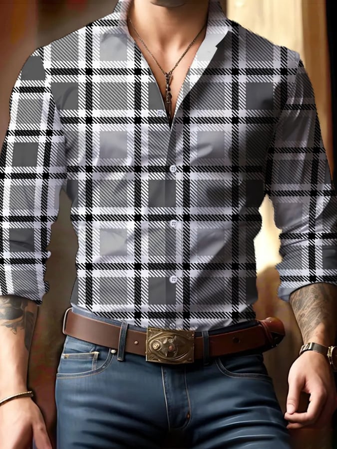 Men's Casual Business Checkered Print Shirt