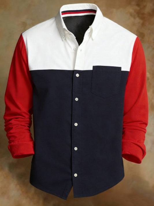 Men's Retro Colorblock Pattern Print Shirt