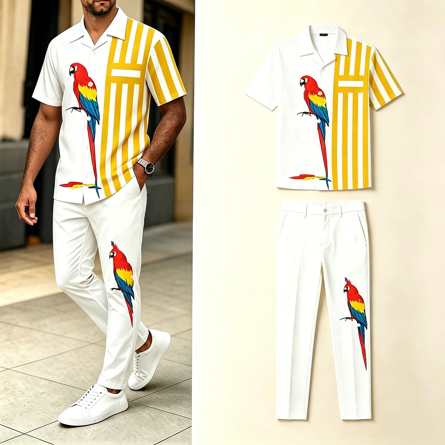 Men's Elegant Parrot Colorblock Walking Suit