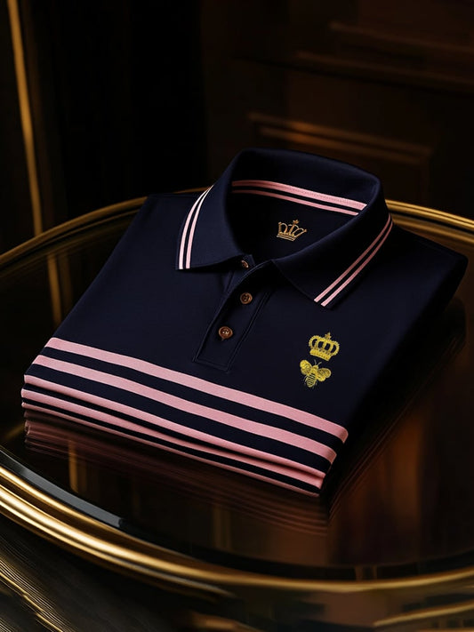 Men's Classic Business Check Logo Button Short Sleeve Polo Shirt
