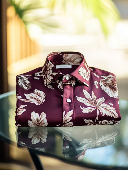 Men's Business Casual Floral Lapel Short Sleeve Shirt
