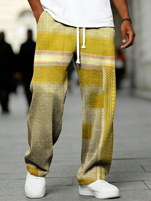 Men's Geometric Gradient Art Printed Waffle Casual Pants