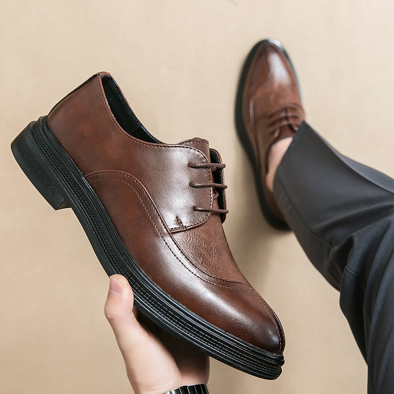 Mens Plaid Casual Fashion Patchwork Lace-Up Leather Shoes