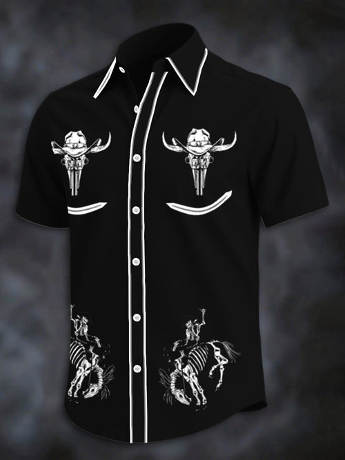 Men's Retro Western Print Short Sleeve Shirt