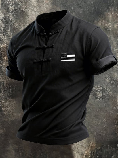 Men's Retro Patriot Flag Button Short-Sleeve T-Shirt