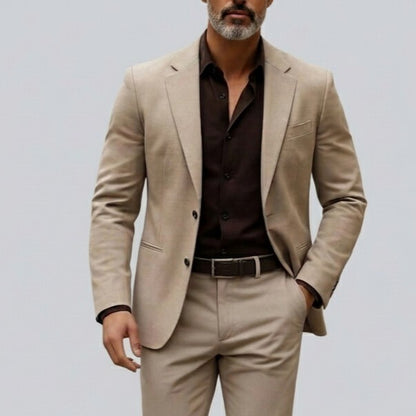 Men's Khaki Two Button Welt Pocket Notch Lapel Blazer