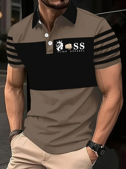 Men's Retro Letter Design Printed Casual Polo Shirt
