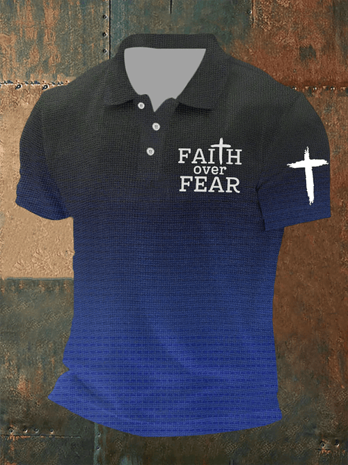 Men's Faith Over Fear Waffle Fabric  Short Sleeve POLO T-Shirt