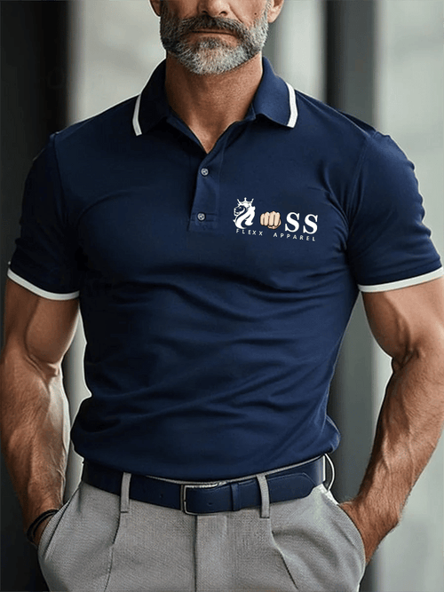 Men's Retro Letter Design Printed Casual Polo Shirt