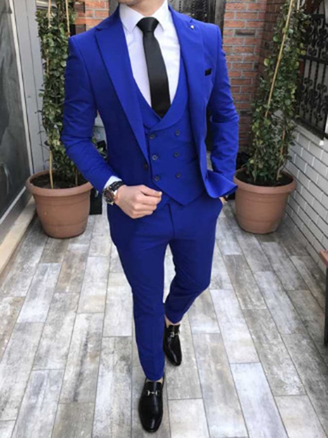 Men's Business Single-Breasted Solid Color Three-Piece Suit