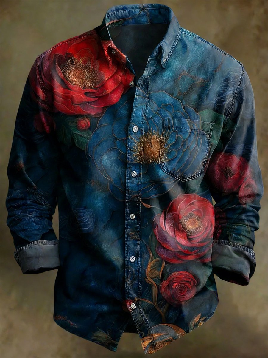 Men's Vintage Art Long-Sleeved Shirt