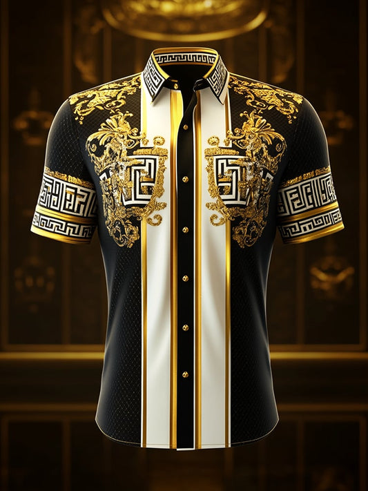 Men's Satin Luxe Print Short Sleeve Button Shirt