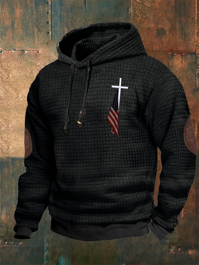 Men's Casual Checkered Faith Print Hooded Sweatshirt