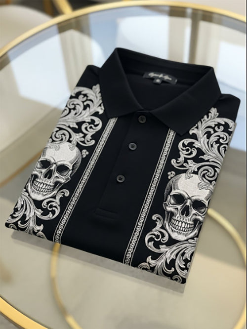 Men's Vintage Business Skull Long Sleeve Polo Shirt