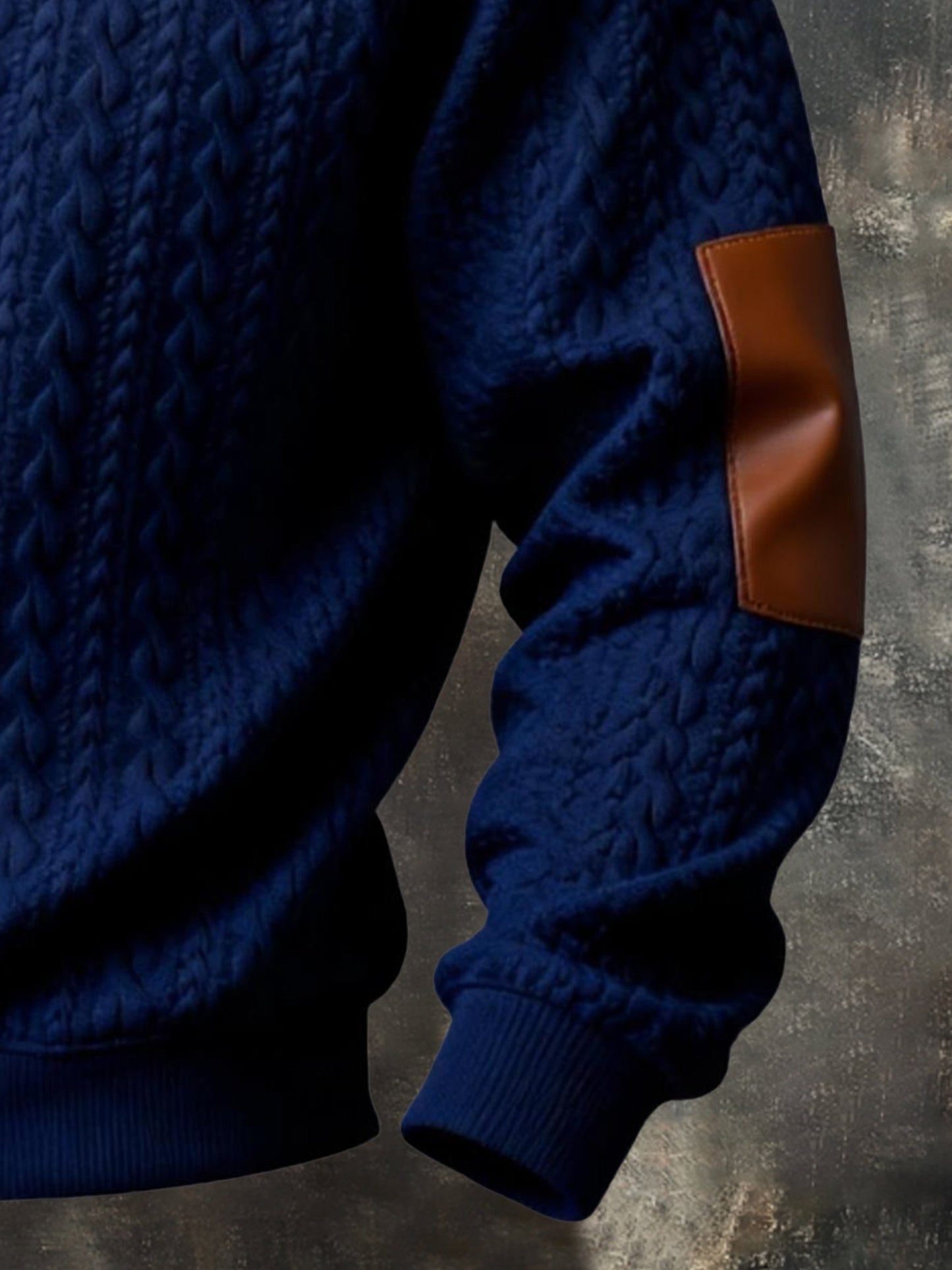 Men's Vintage-Style Textured Leather Paneling Comfortable Zip-Up Sweatshirt